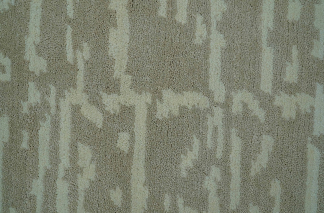 Custom Made Beige Modern Contemporary Hand Knotted Wool Area Rug - The Rug Decor