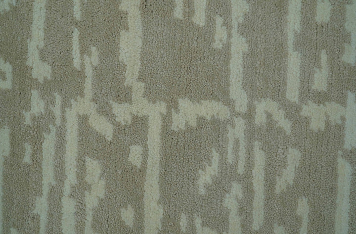 Custom Made Beige Modern Contemporary Hand Knotted Wool Area Rug - The Rug Decor