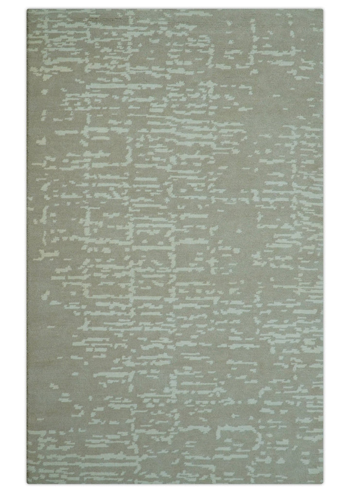 Custom Made Beige Modern Contemporary Hand Knotted Wool Area Rug - The Rug Decor