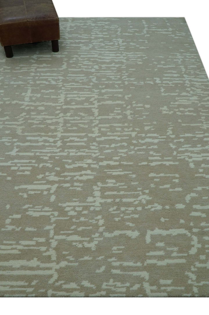 Custom Made Beige Modern Contemporary Hand Knotted Wool Area Rug - The Rug Decor
