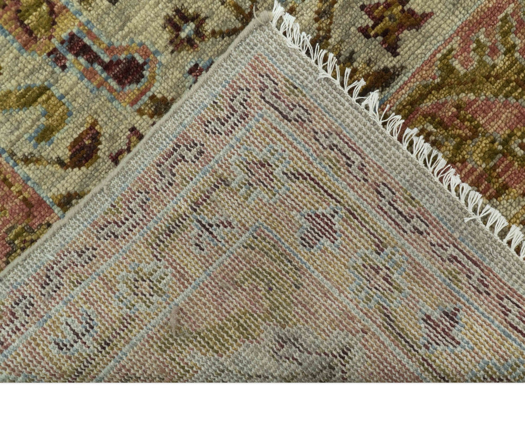 Custom Made Beige, Peach And Green Transition Hand Knotted wool rug - The Rug Decor