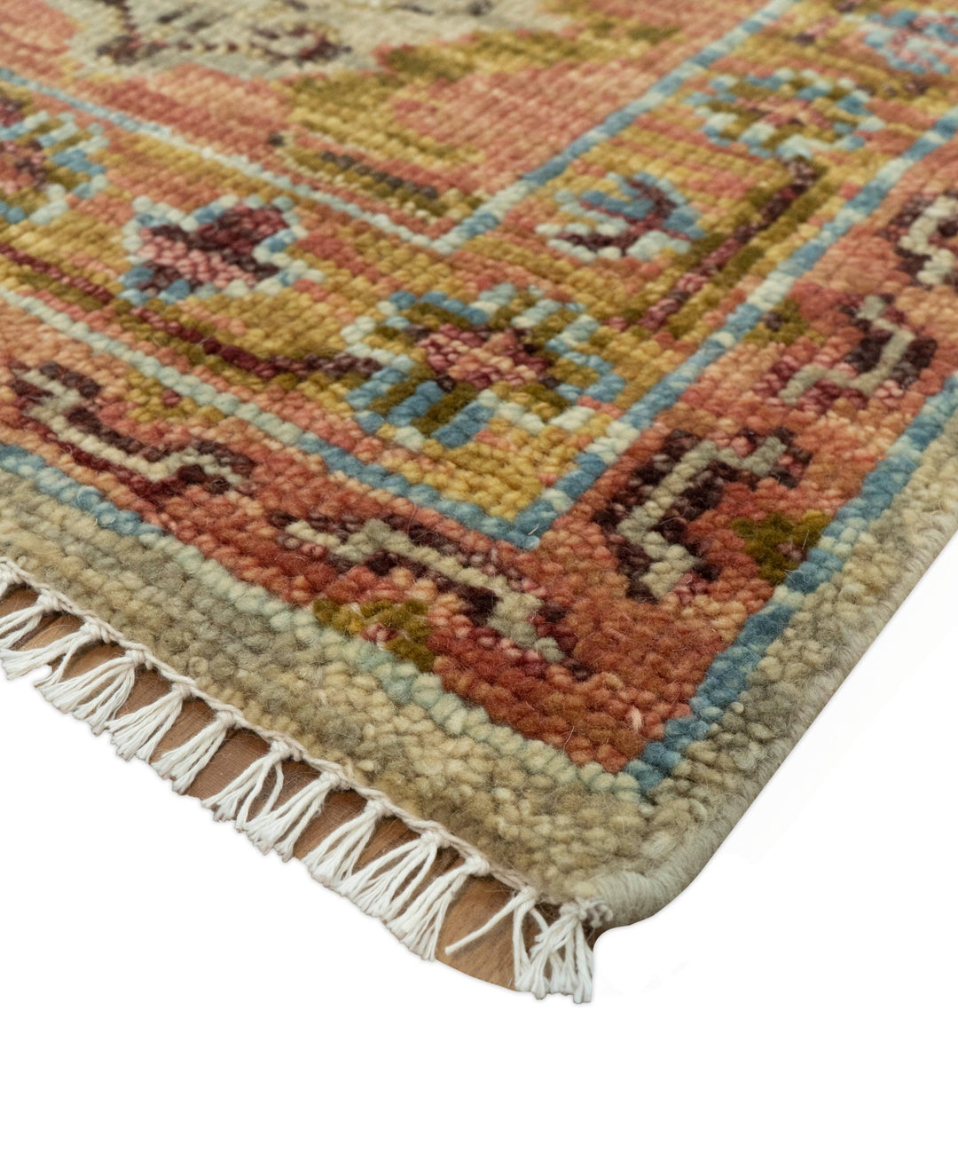 Custom Made Beige, Peach And Green Transition Hand Knotted wool rug - The Rug Decor