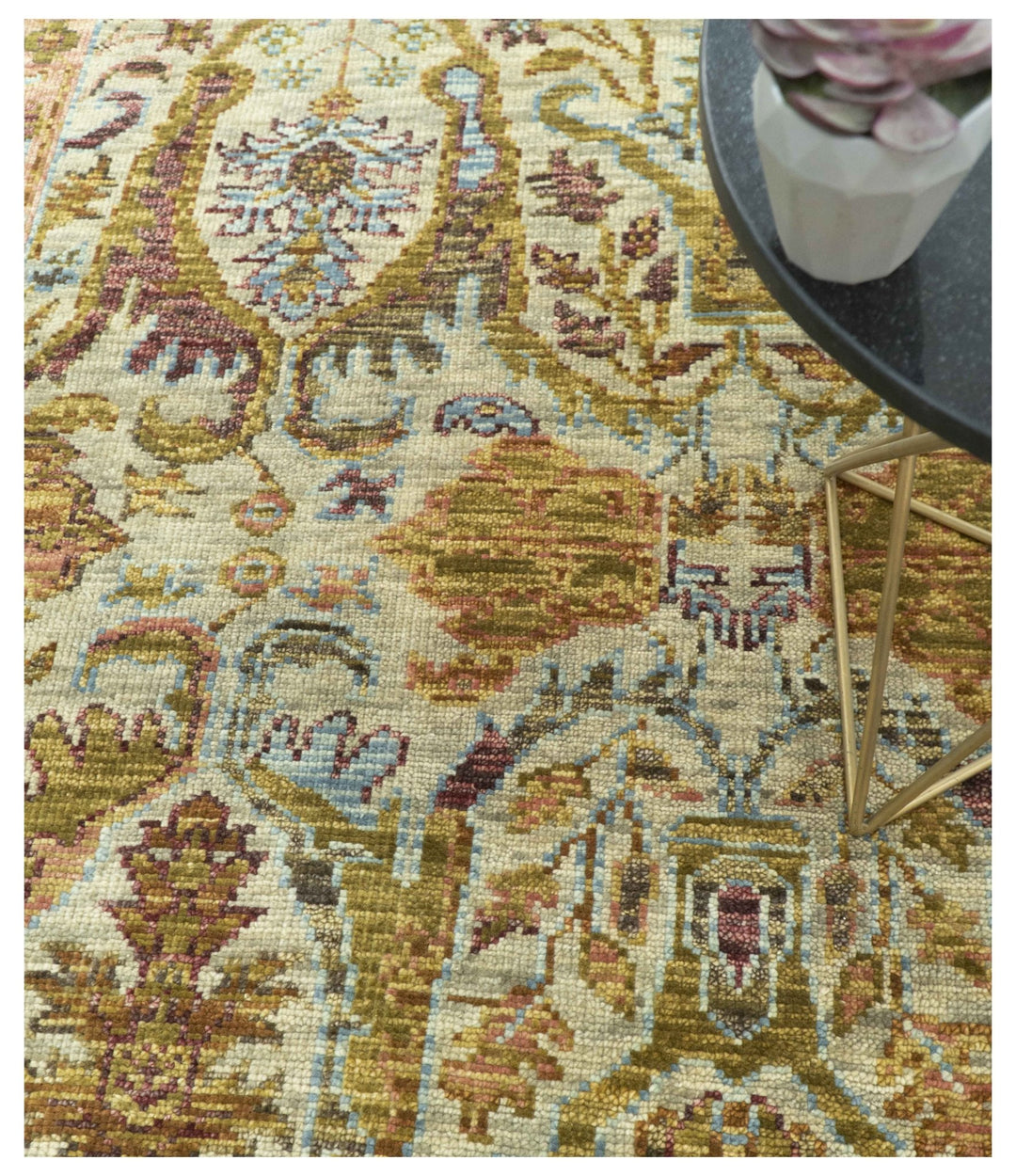 Custom Made Beige, Peach And Green Transition Hand Knotted wool rug - The Rug Decor