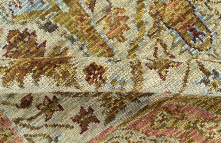Custom Made Beige, Peach And Green Transition Hand Knotted wool rug - The Rug Decor