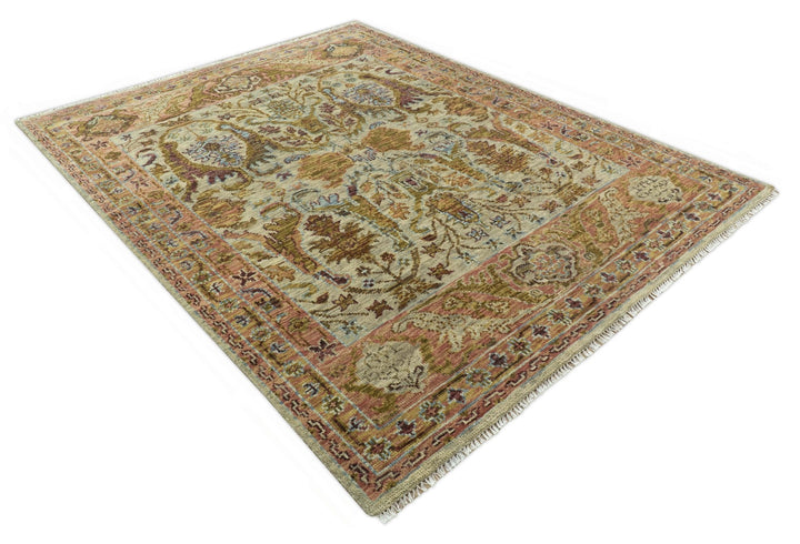 Custom Made Beige, Peach And Green Transition Hand Knotted wool rug - The Rug Decor