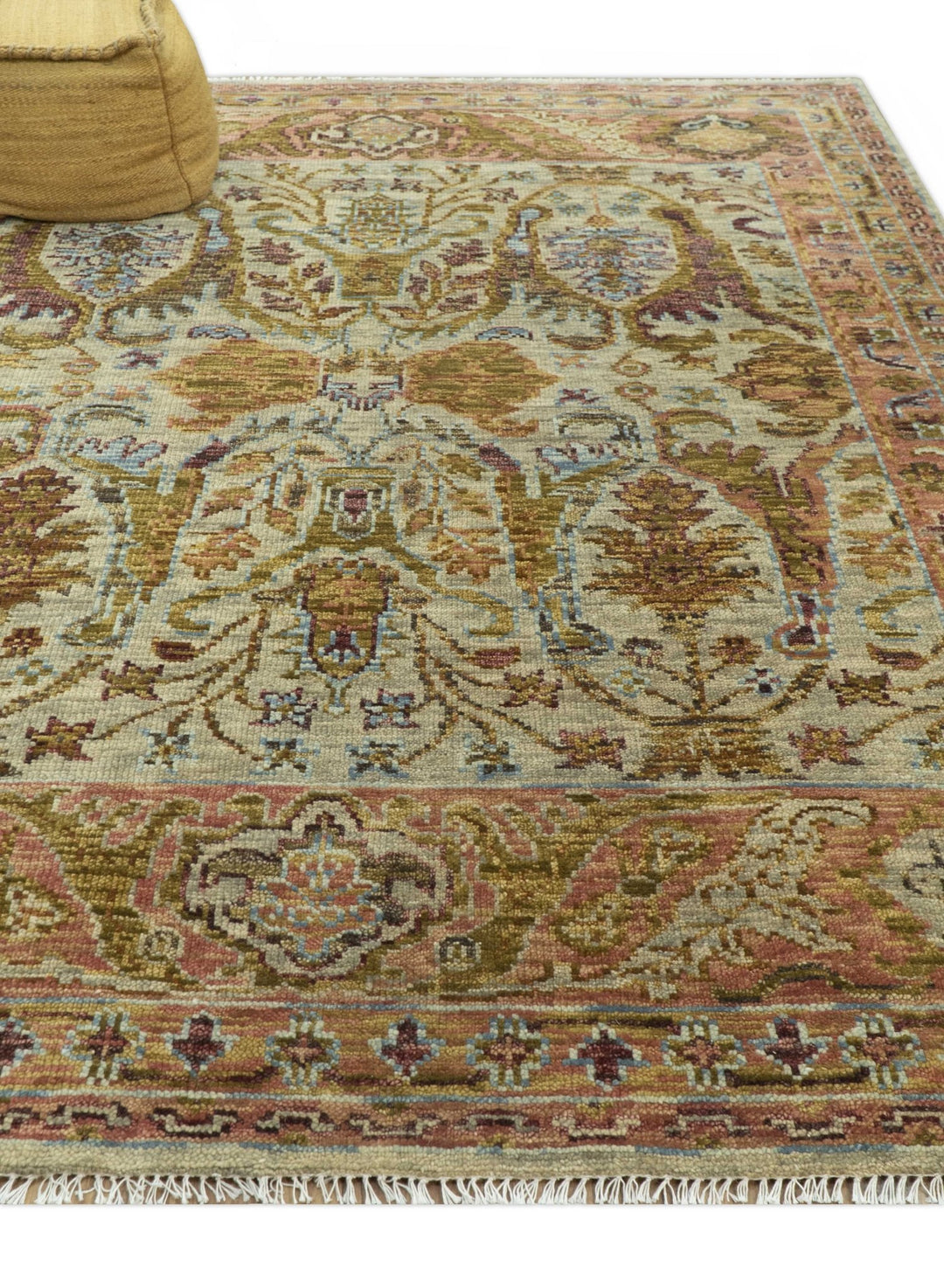 Custom Made Beige, Peach And Green Transition Hand Knotted wool rug - The Rug Decor