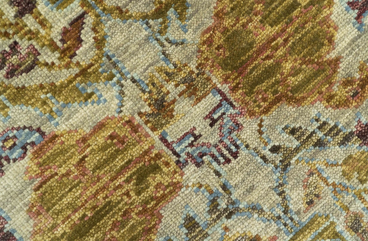 Custom Made Beige, Peach And Green Transition Hand Knotted wool rug - The Rug Decor