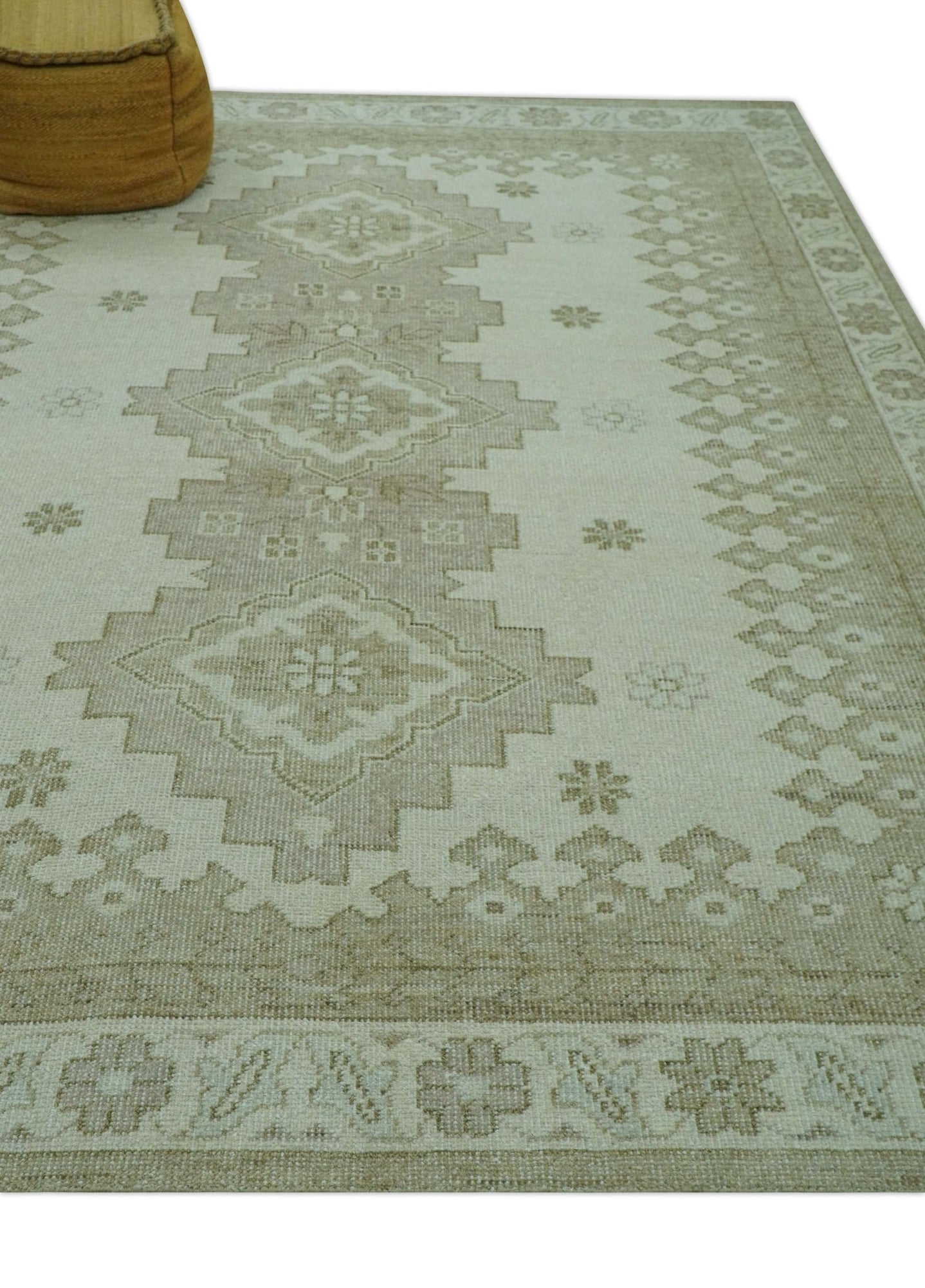 Custom Made Beige Traditional Turkish Design Hand knotted Wool Area Rug - The Rug Decor