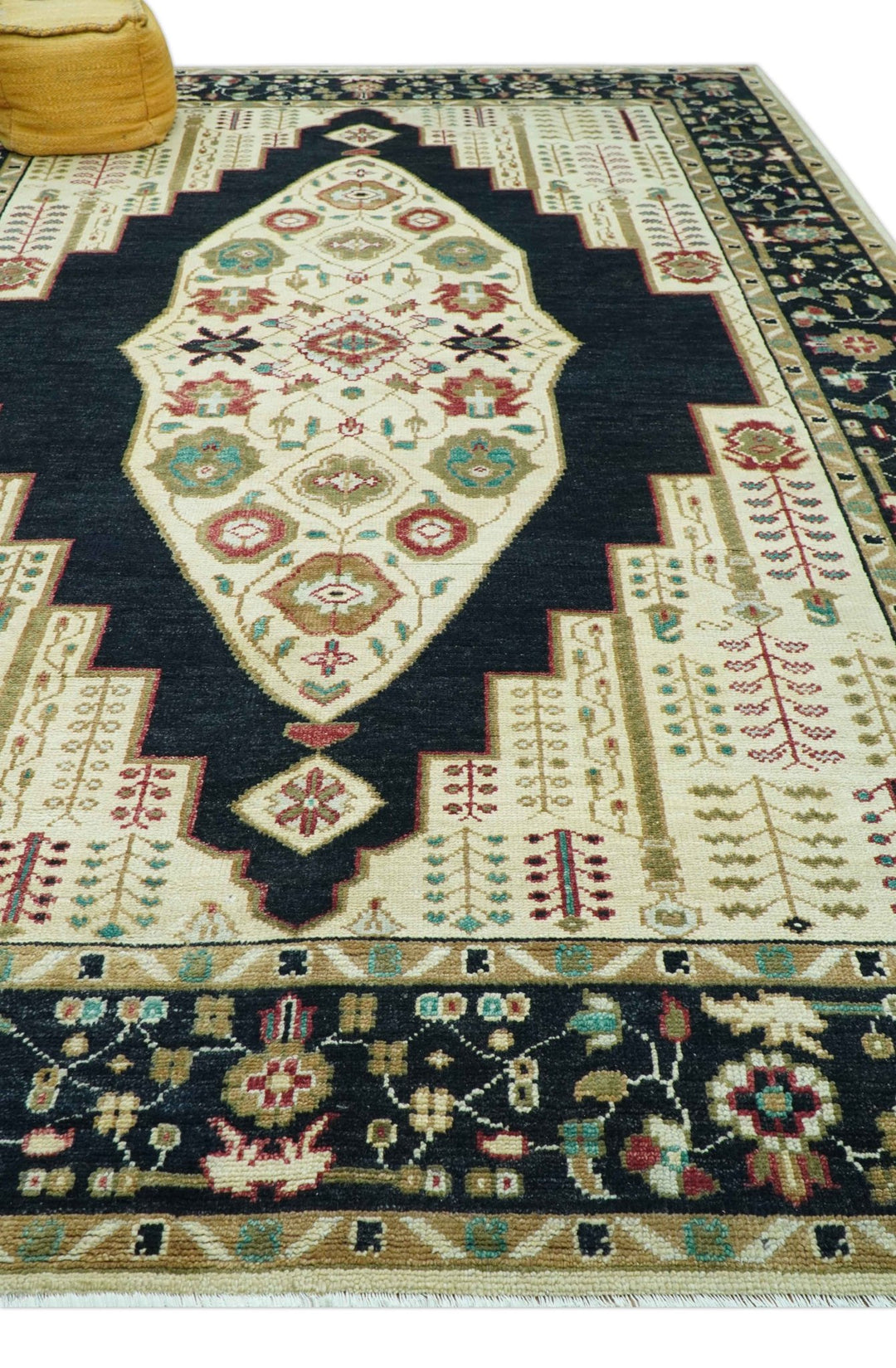 Custom Made Black And Ivory Traditional Serapi Design Hand Knotted Wool Rug - The Rug Decor