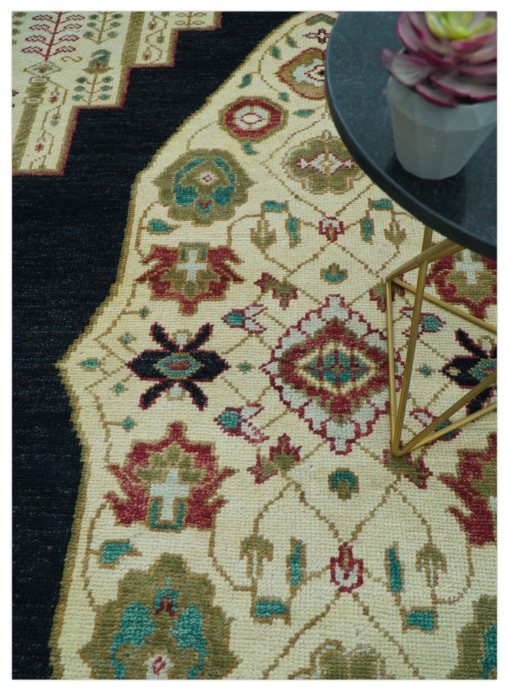 Custom Made Black And Ivory Traditional Serapi Design Hand Knotted Wool Rug - The Rug Decor