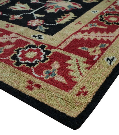 Custom Made Black, Rust, and Olive Traditional Oriental Hand Knotted Wool Area Rug - The Rug Decor