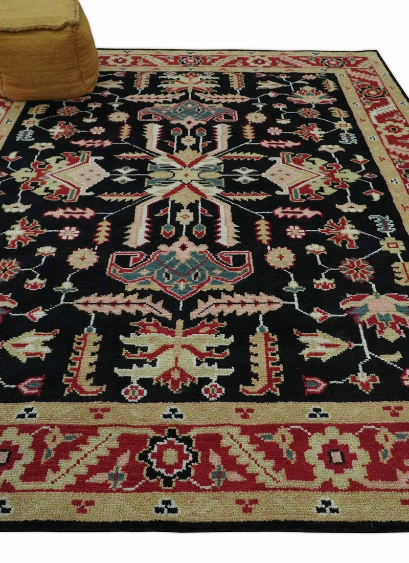 Custom Made Black, Rust, and Olive Traditional Oriental Hand Knotted Wool Area Rug - The Rug Decor