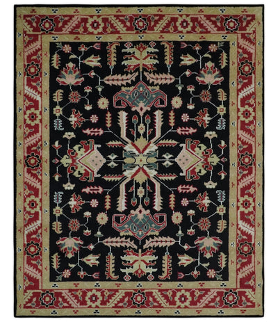 Custom Made Black, Rust, and Olive Traditional Oriental Hand Knotted Wool Area Rug - The Rug Decor