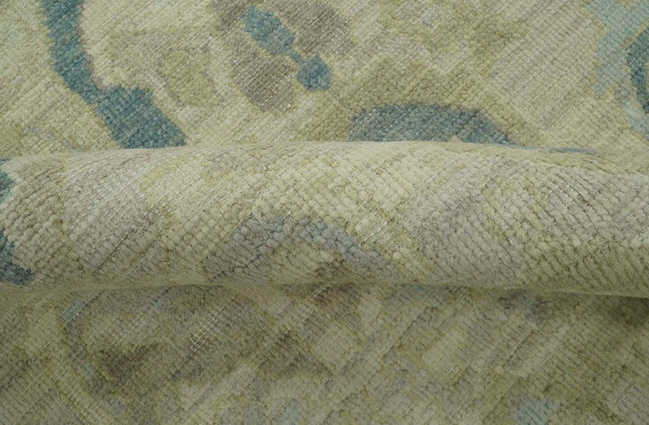 Custom Made Blue And Beige Modern Ikat Design Hand Knotted Wool Area Rug - The Rug Decor