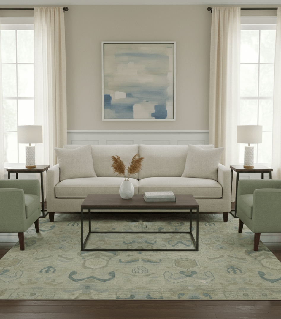 Custom Made Blue And Beige Modern Ikat Design Hand Knotted Wool Area Rug - The Rug Decor