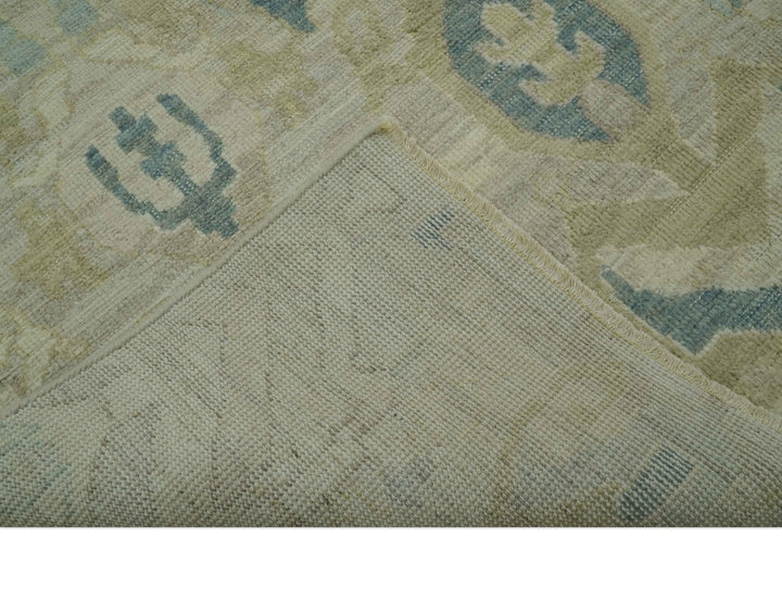 Custom Made Blue And Beige Modern Ikat Design Hand Knotted Wool Area Rug - The Rug Decor