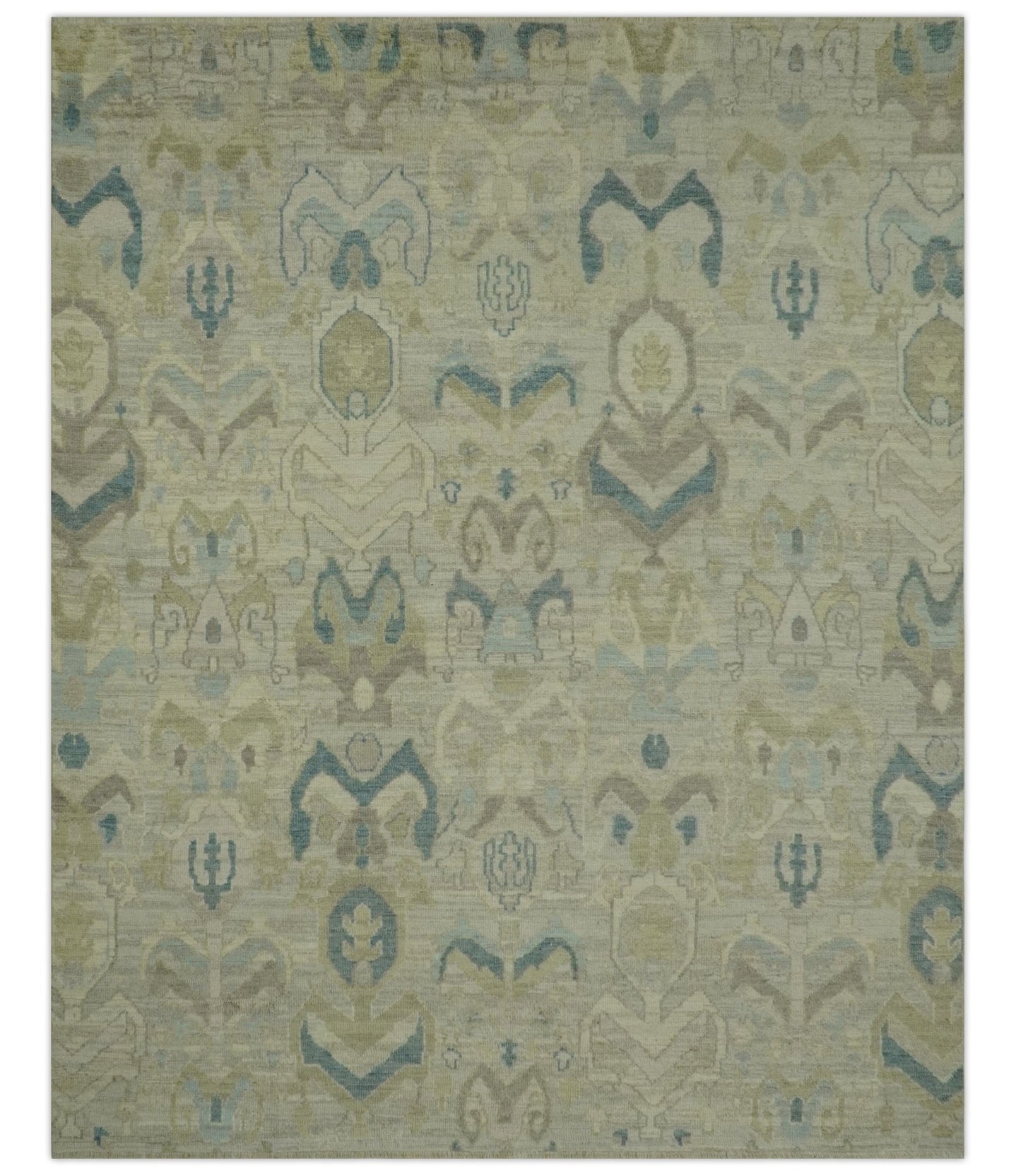 Custom Made Blue And Beige Modern Ikat Design Hand Knotted Wool Area Rug - The Rug Decor