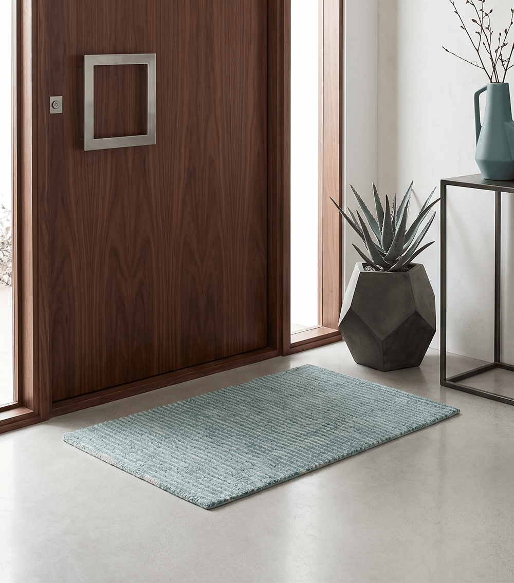 Custom Made Blue and Beige Stripes Design Contemporary Hand Knotted wool Area Rug - The Rug Decor