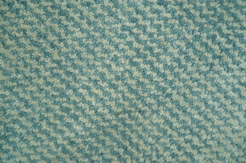 Custom Made Blue and Beige Stripes Design Contemporary Hand Knotted wool Area Rug - The Rug Decor