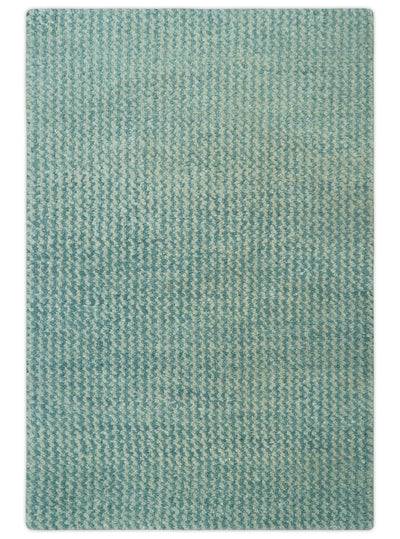 Custom Made Blue and Beige Stripes Design Contemporary Hand Knotted wool Area Rug - The Rug Decor