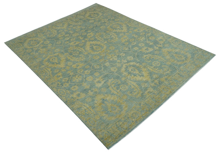 Custom Made Blue And Beige Traditional Floral Hand Knotted Wool Rug - The Rug Decor