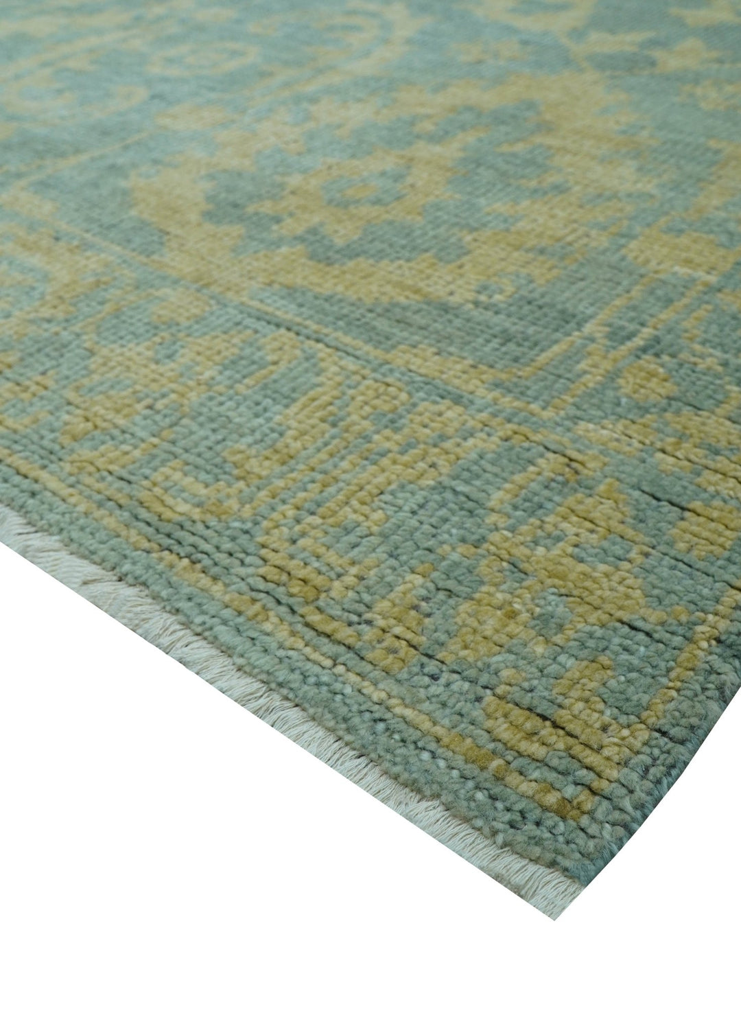 Custom Made Blue And Beige Traditional Floral Hand Knotted Wool Rug - The Rug Decor