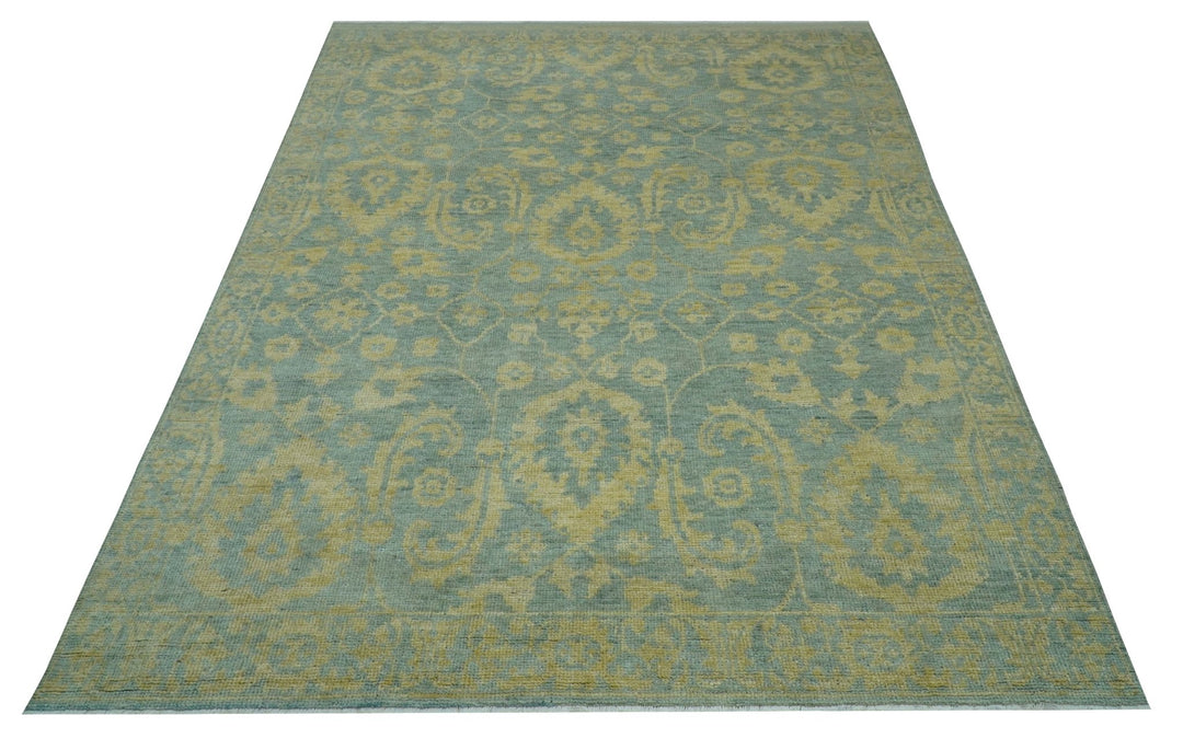 Custom Made Blue And Beige Traditional Floral Hand Knotted Wool Rug - The Rug Decor