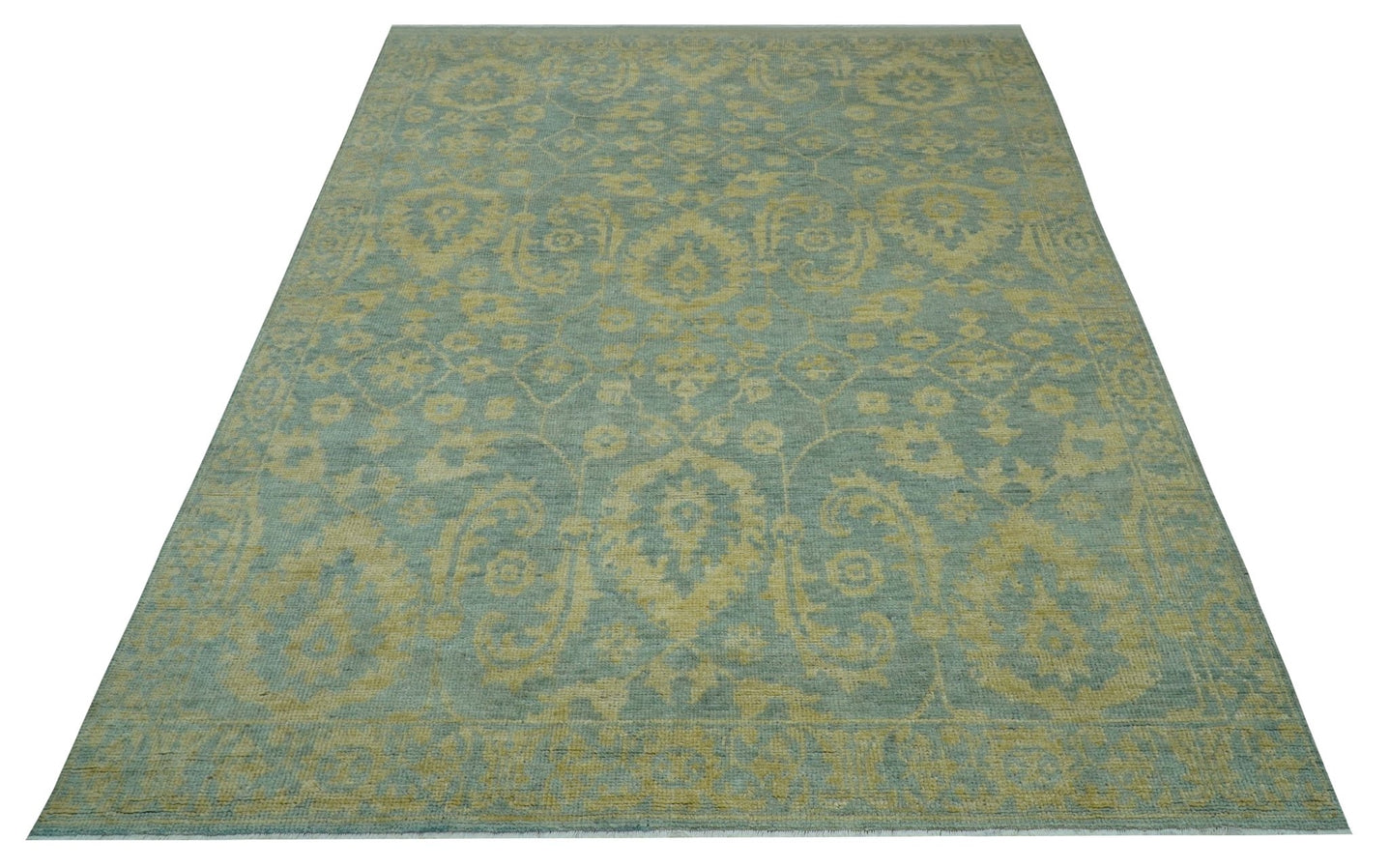 Custom Made Blue And Beige Traditional Floral Hand Knotted Wool Rug - The Rug Decor