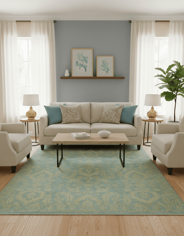 Custom Made Blue And Beige Traditional Floral Hand Knotted Wool Rug - The Rug Decor