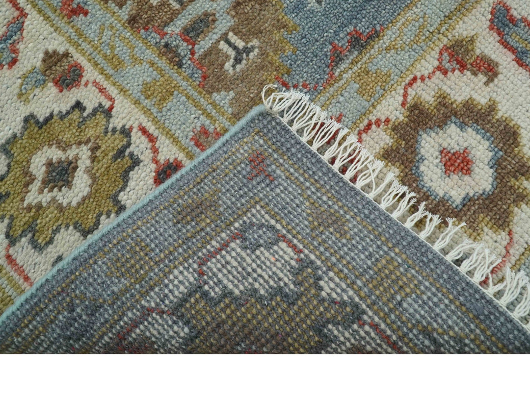 Custom Made Blue And Beige Traditional Hand Knotted Wool Area Rug - The Rug Decor