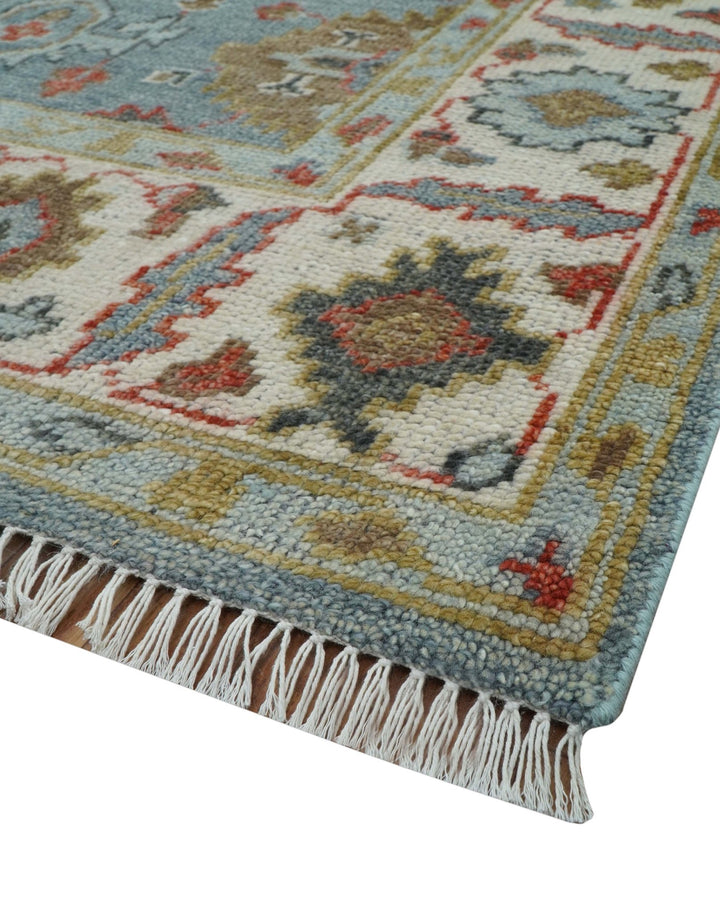 Custom Made Blue And Beige Traditional Hand Knotted Wool Area Rug - The Rug Decor