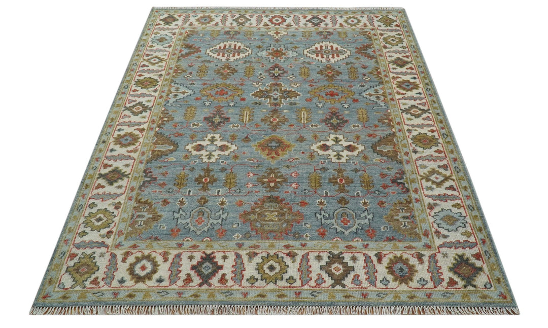 Custom Made Blue And Beige Traditional Hand Knotted Wool Area Rug - The Rug Decor