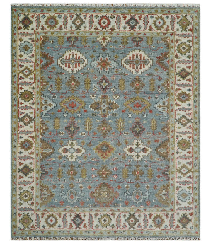 Custom Made Blue And Beige Traditional Hand Knotted Wool Area Rug - The Rug Decor