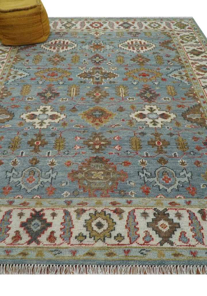 Custom Made Blue And Beige Traditional Hand Knotted Wool Area Rug - The Rug Decor