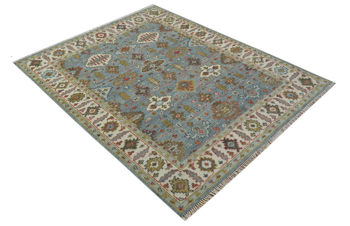 Custom Made Blue And Beige Traditional Hand Knotted Wool Area Rug - The Rug Decor