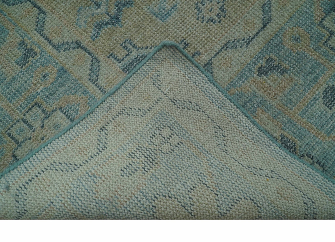 Custom Made Blue And Beige Turkish Design Hand knotted Wool Area Rug - The Rug Decor