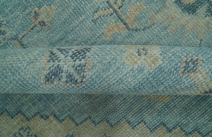 Custom Made Blue And Beige Turkish Design Hand knotted Wool Area Rug - The Rug Decor