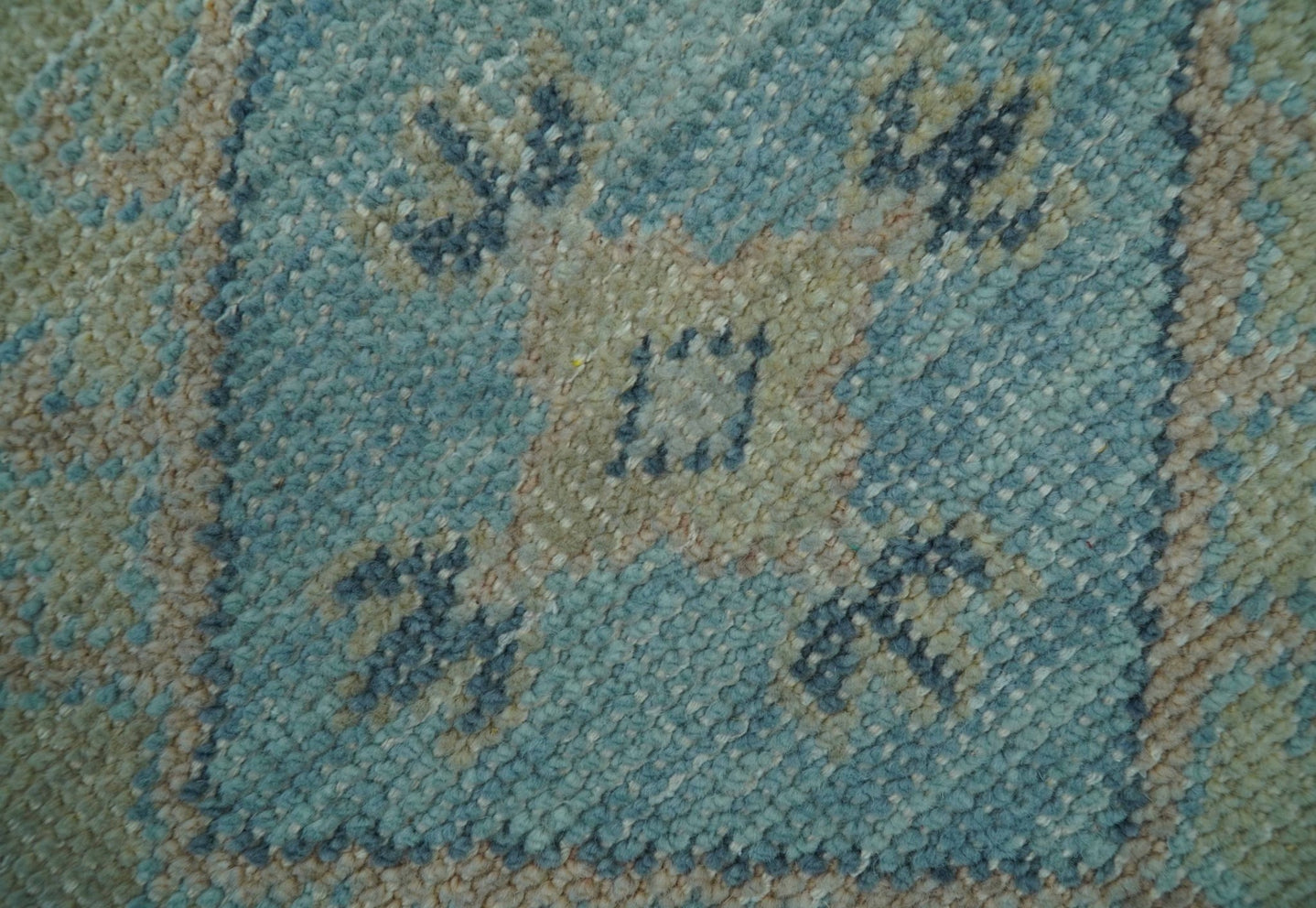 Custom Made Blue And Beige Turkish Design Hand knotted Wool Area Rug - The Rug Decor