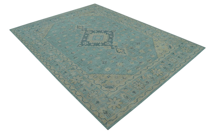 Custom Made Blue And Beige Turkish Design Hand knotted Wool Area Rug - The Rug Decor