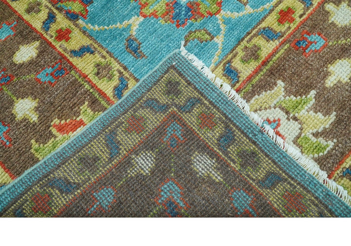 Custom Made Blue And Brown Traditional Floral Hand Knotted Wool Rug - The Rug Decor