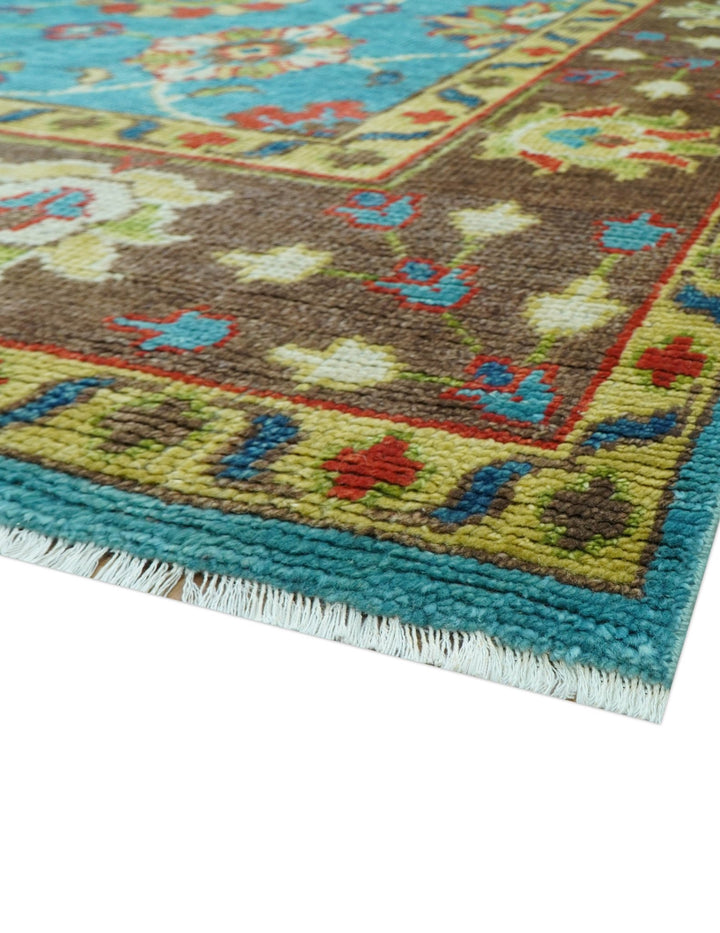 Custom Made Blue And Brown Traditional Floral Hand Knotted Wool Rug - The Rug Decor