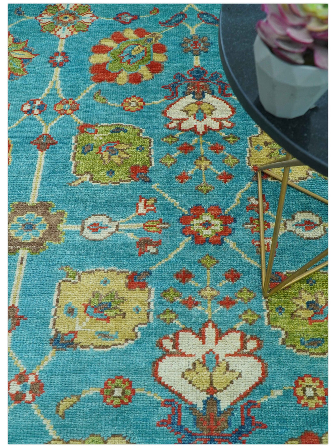 Custom Made Blue And Brown Traditional Floral Hand Knotted Wool Rug - The Rug Decor