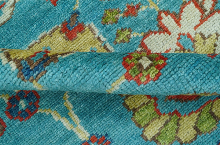 Custom Made Blue And Brown Traditional Floral Hand Knotted Wool Rug - The Rug Decor