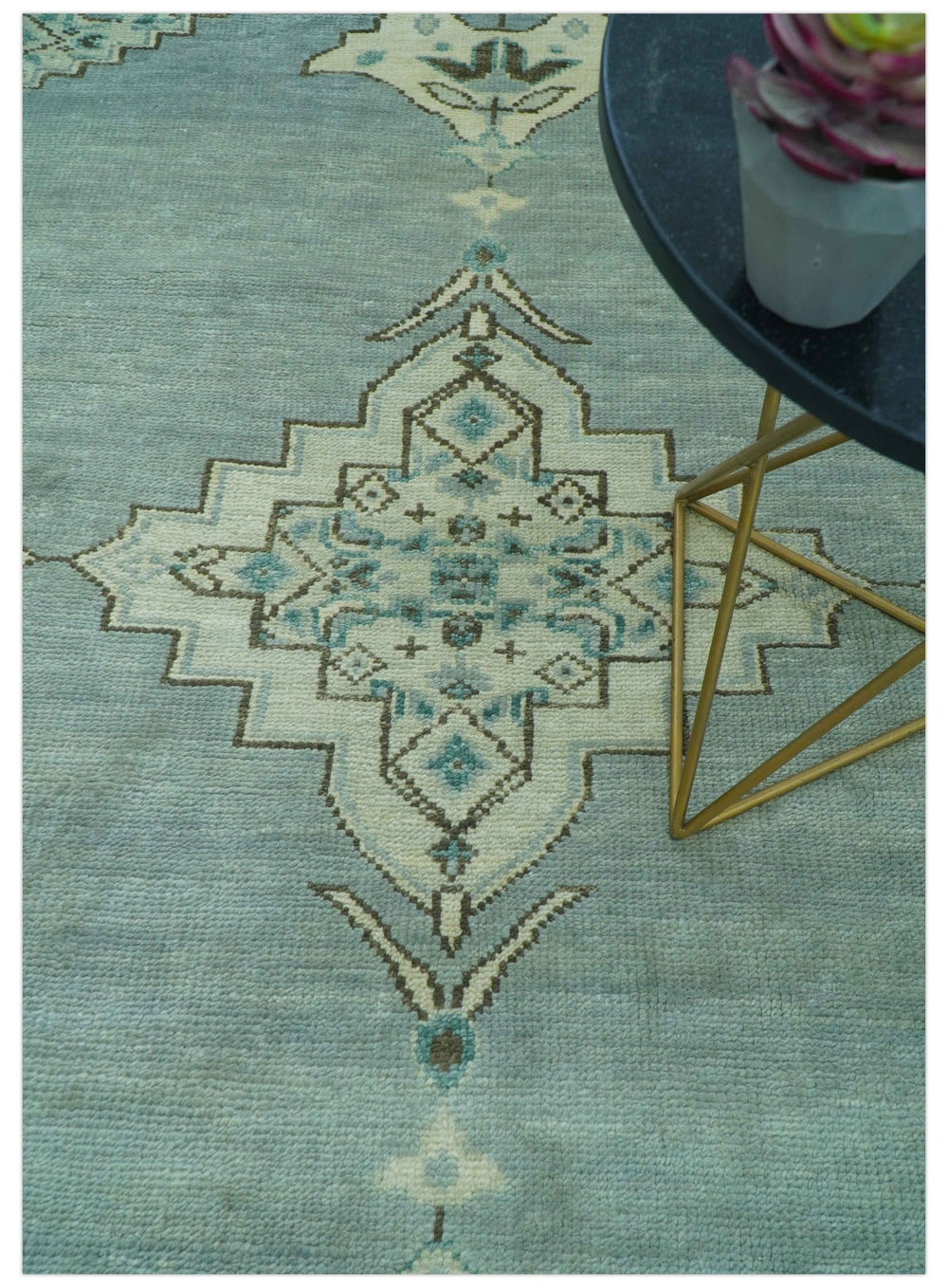 Custom Made Blue And Gray Traditional Medallion Hand Knotted Wool Rug - The Rug Decor