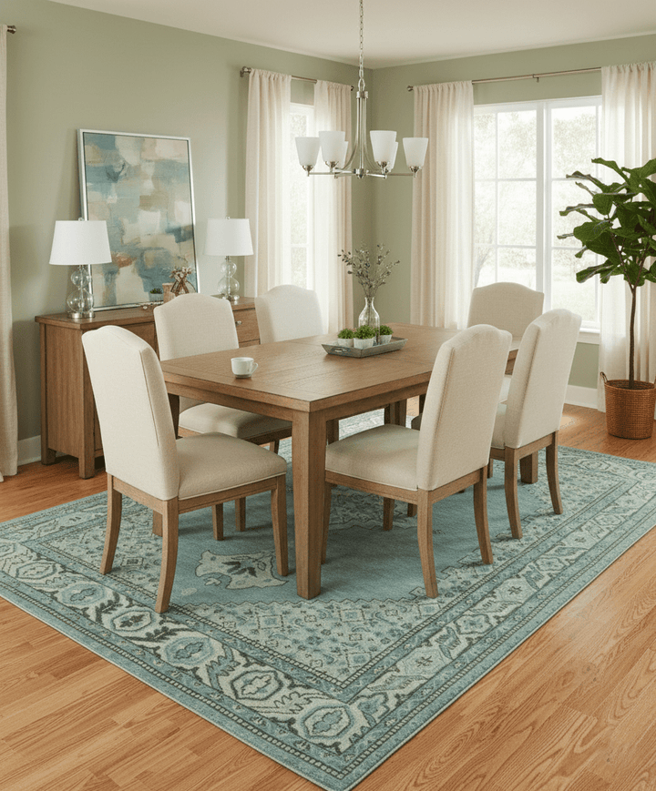 Custom Made Blue And Gray Traditional Medallion Hand Knotted Wool Rug - The Rug Decor