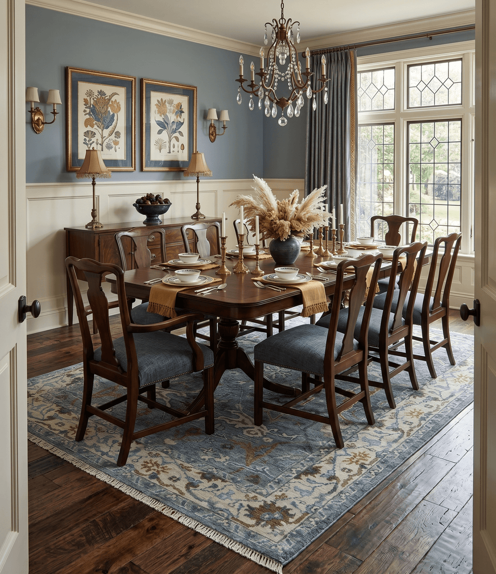Custom Made Blue and Ivory Antique Style Hand knotted Oriental Oushak wool Area Rug - The Rug Decor