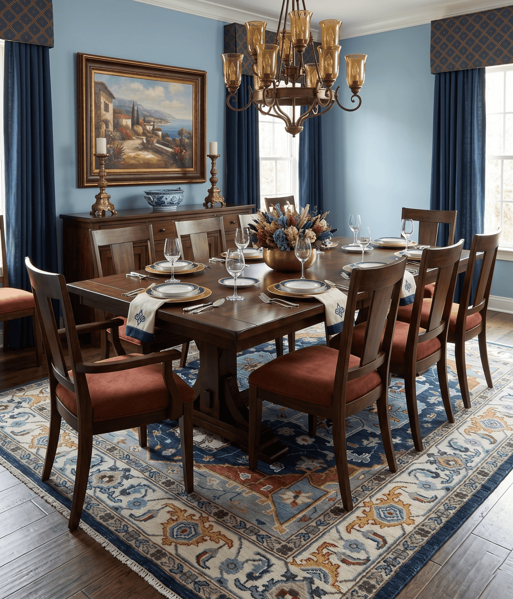 Custom Made Blue and Ivory Hand Knotted Medallion Design Wool Area Rug - The Rug Decor