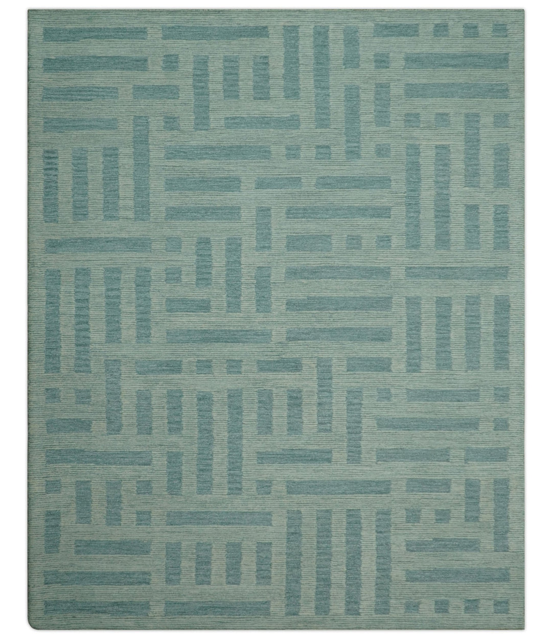 Custom Made Blue And Ivory Modern Abstract Pattern Hand Tufted Wool Area Rug - The Rug Decor