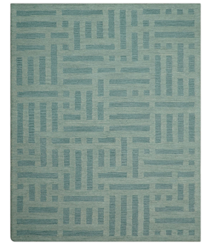Custom Made Blue And Ivory Modern Abstract Pattern Hand Tufted Wool Area Rug - The Rug Decor