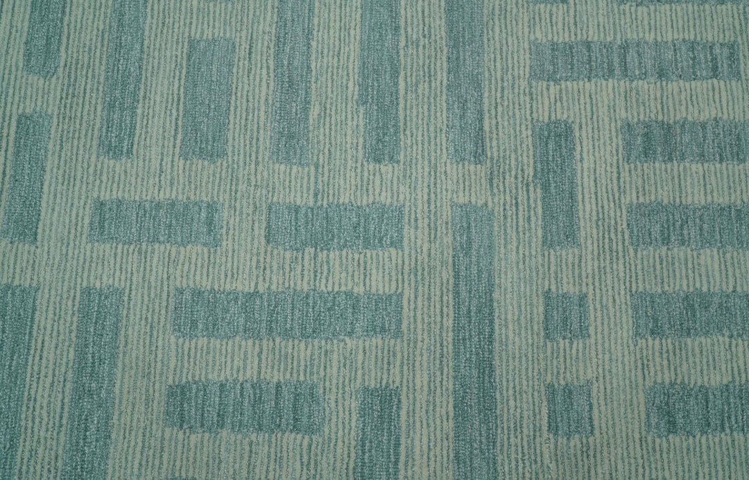 Custom Made Blue And Ivory Modern Abstract Pattern Hand Tufted Wool Area Rug - The Rug Decor